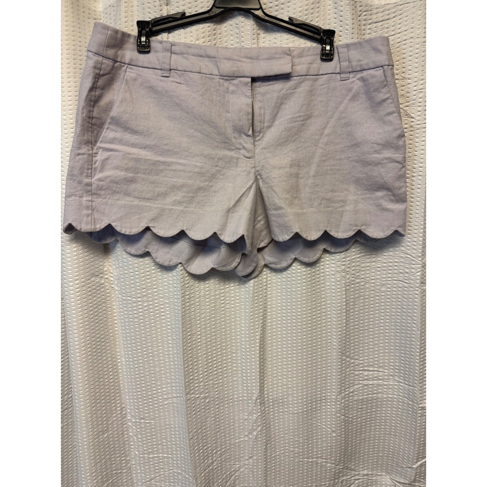 J Crew Lilac Linen Cotton Scalloped Hem Low Rise Shorts SZ 12 Summer Beach Sun